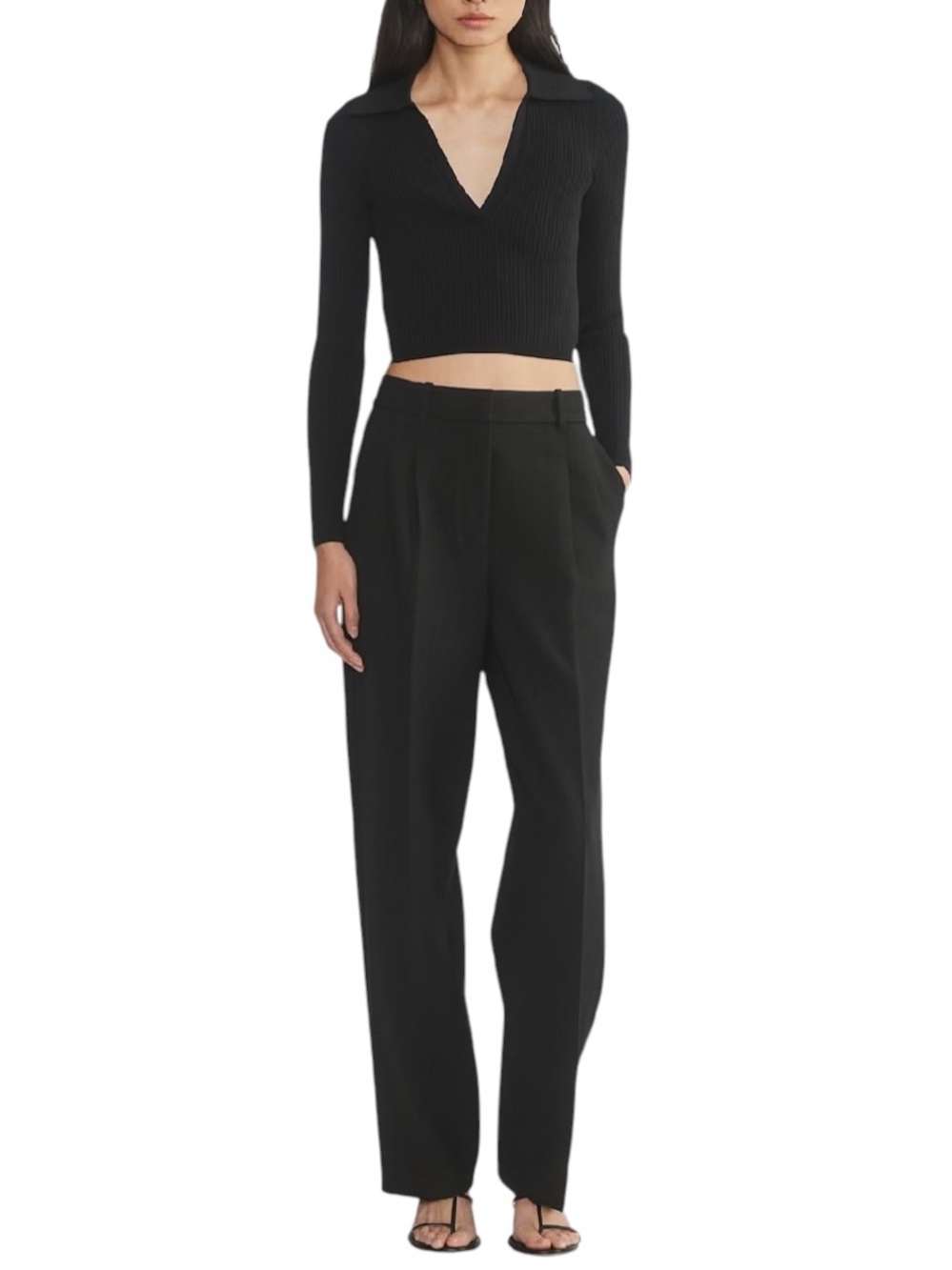 Babaton Aritzia Sculpt Knit Polo Long Sleeve Size Small In Black Stretchy Fabric